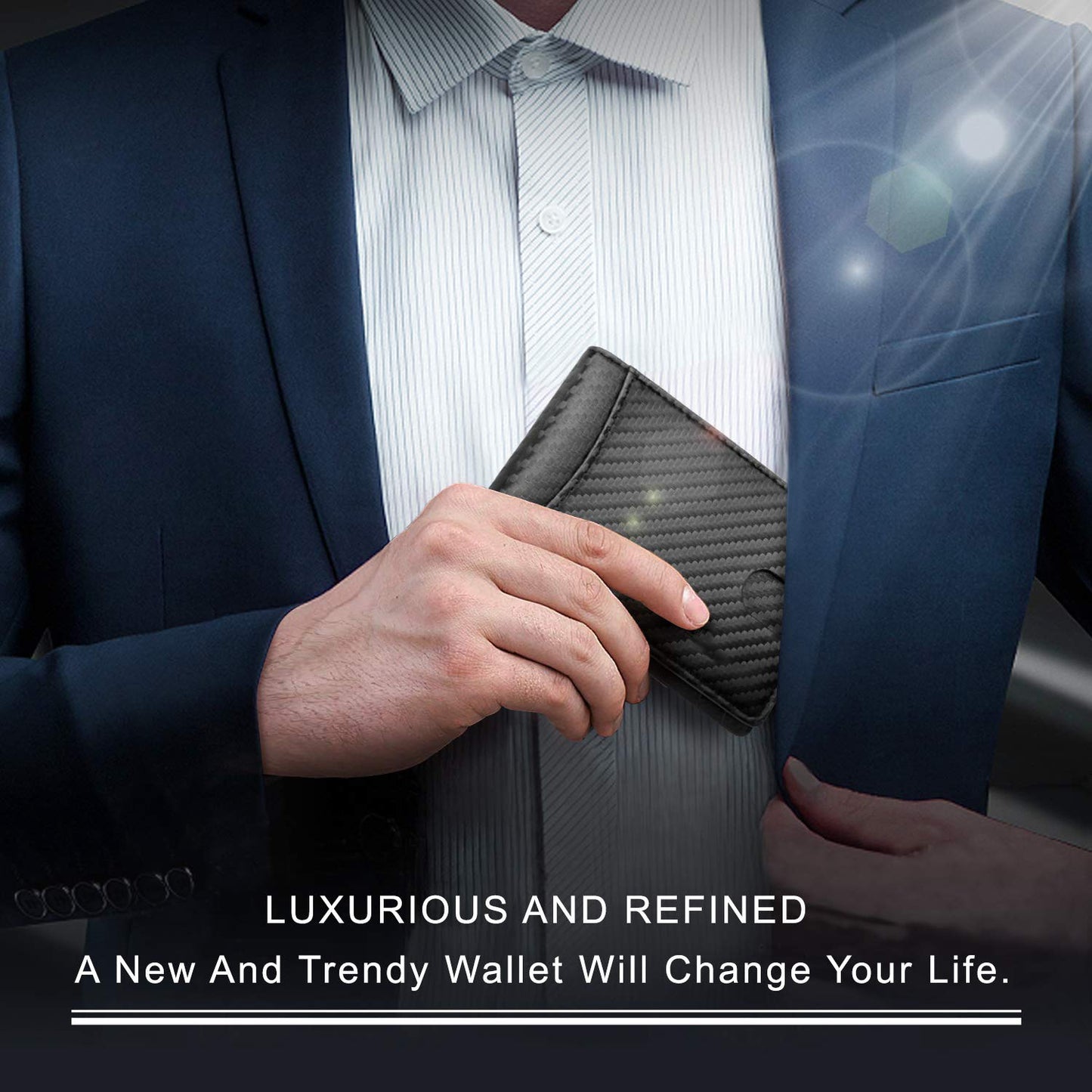 Wallet for Men - with Pop Up Aluminum Case Money Clip Slim Leather Slots Credit Card Holder RFID Blocking Bifold