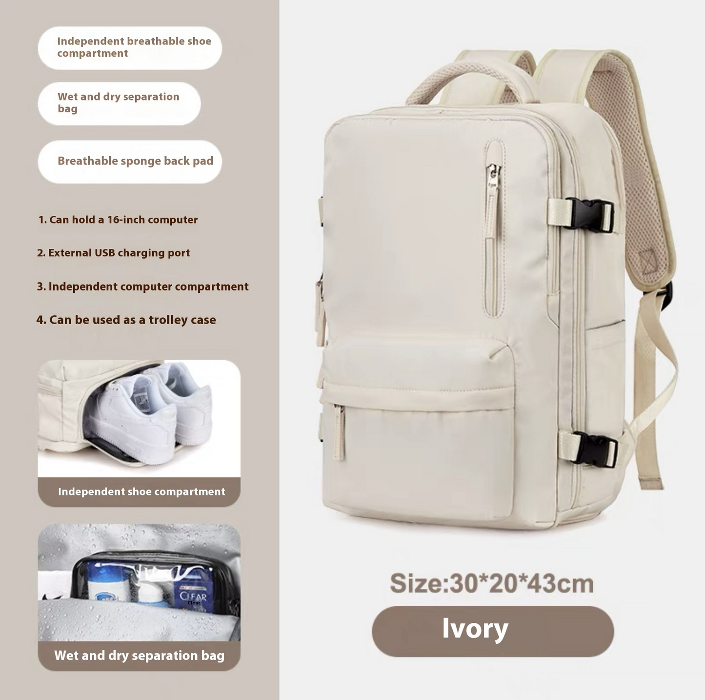 TrendEase™ Large Capacity Travel Backpack - Waterproof with USB