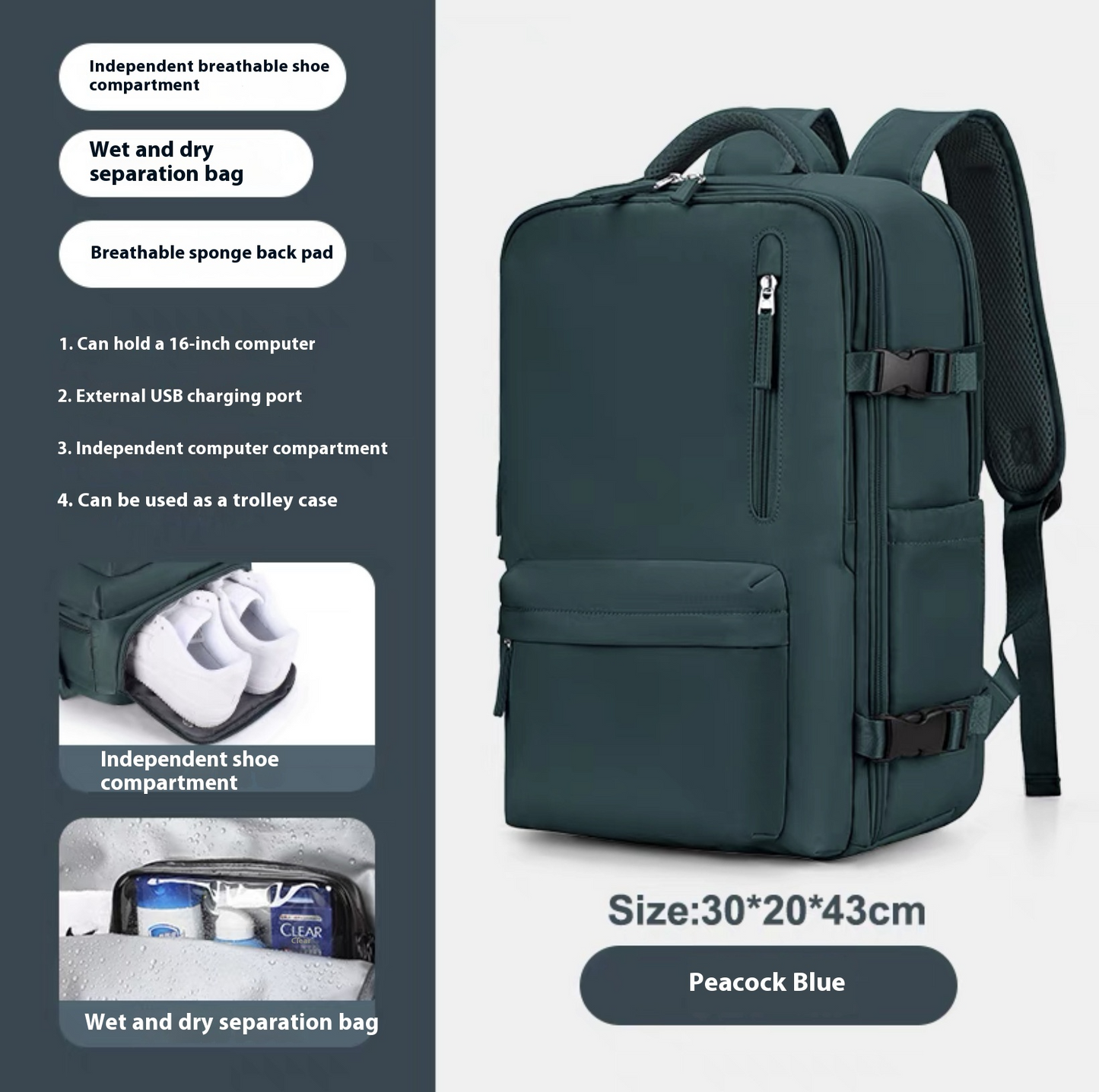 TrendEase™ Large Capacity Travel Backpack - Waterproof with USB