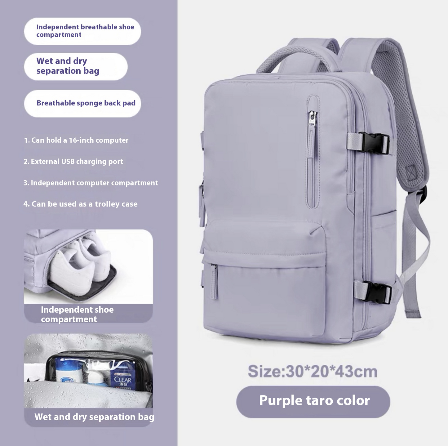 TrendEase™ Large Capacity Travel Backpack - Waterproof with USB