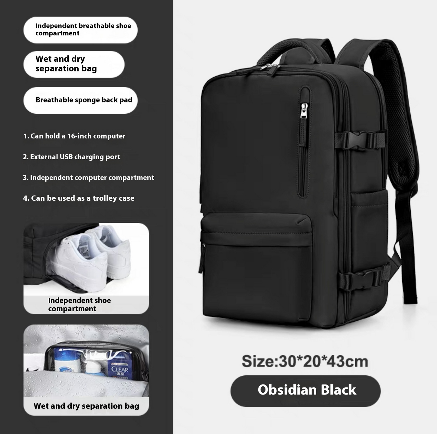 TrendEase™ Large Capacity Travel Backpack - Waterproof with USB