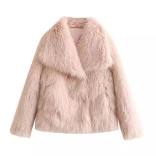 Women's Winter Plush Coat - Thick Lapel Outerwear, Casual Long Sleeve Jacket for Cold Weather