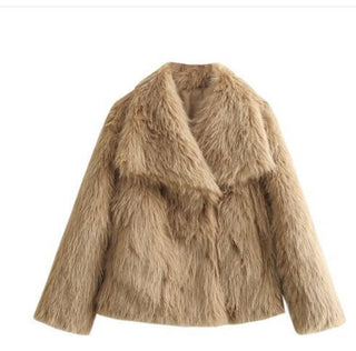 Women's Winter Plush Coat - Thick Lapel Outerwear, Casual Long Sleeve Jacket for Cold Weather