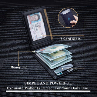 Wallet for Men - with Pop Up Aluminum Case Money Clip Slim Leather Slots Credit Card Holder RFID Blocking Bifold