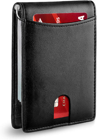 Wallet for Men - with Pop Up Aluminum Case Money Clip Slim Leather Slots Credit Card Holder RFID Blocking Bifold