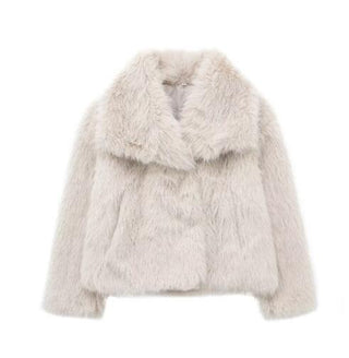 Women's Winter Plush Coat - Thick Lapel Outerwear, Casual Long Sleeve Jacket for Cold Weather